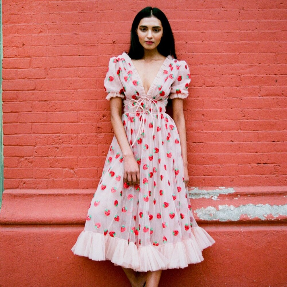 Lirika Matoshi Authentic Pink Strawberry Dress Size M LIKE NEW